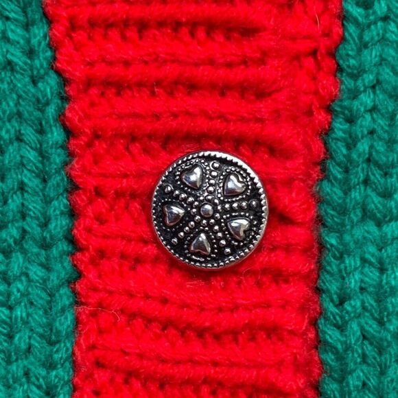 Vintage 90s Cropped Knit Cardigan Sweater Bright Cherry Red Scottie Dog Plaid - Picture 6 of 11